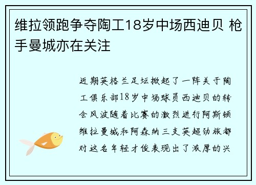 维拉领跑争夺陶工18岁中场西迪贝 枪手曼城亦在关注